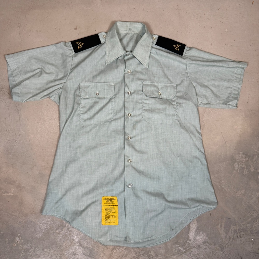 Vintage 1982 US Army Green AG-415 Short Sleeve Shirt Corporal Rank Size 16
